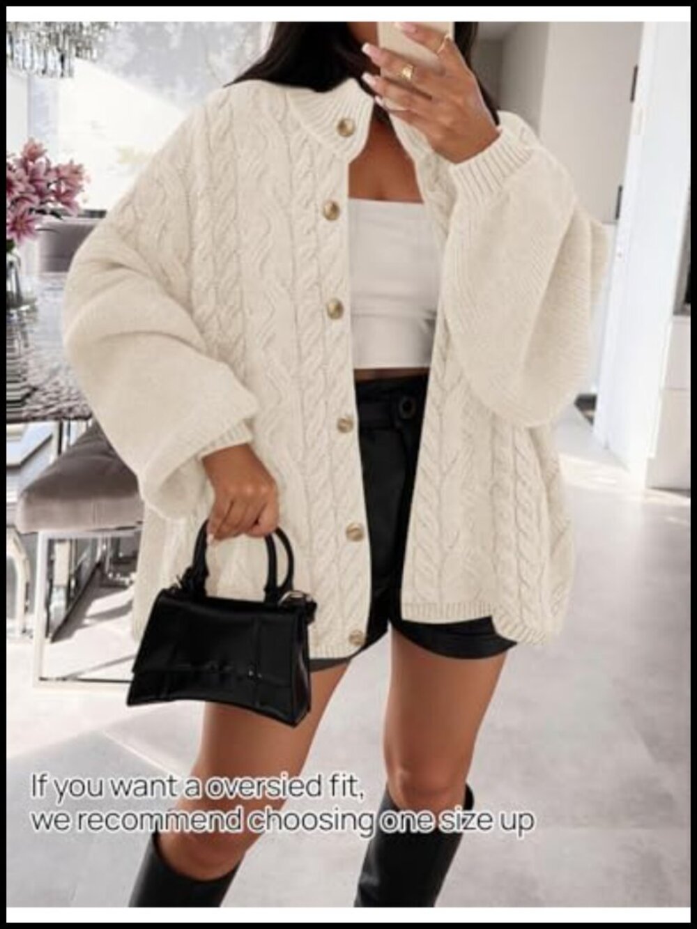 Oversized Long Lantern Sleeve Chunky Knit Cardigan Sweater Open Front - Picture 3 of 6